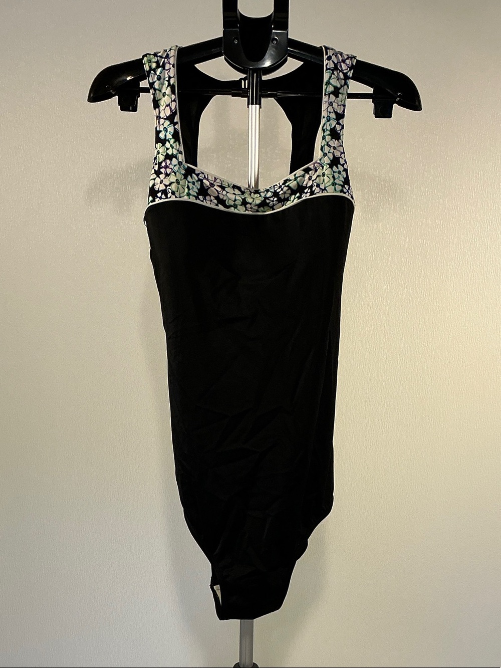 Woman’s Black Floral-Trim One Piece Bathing Suit 22W
